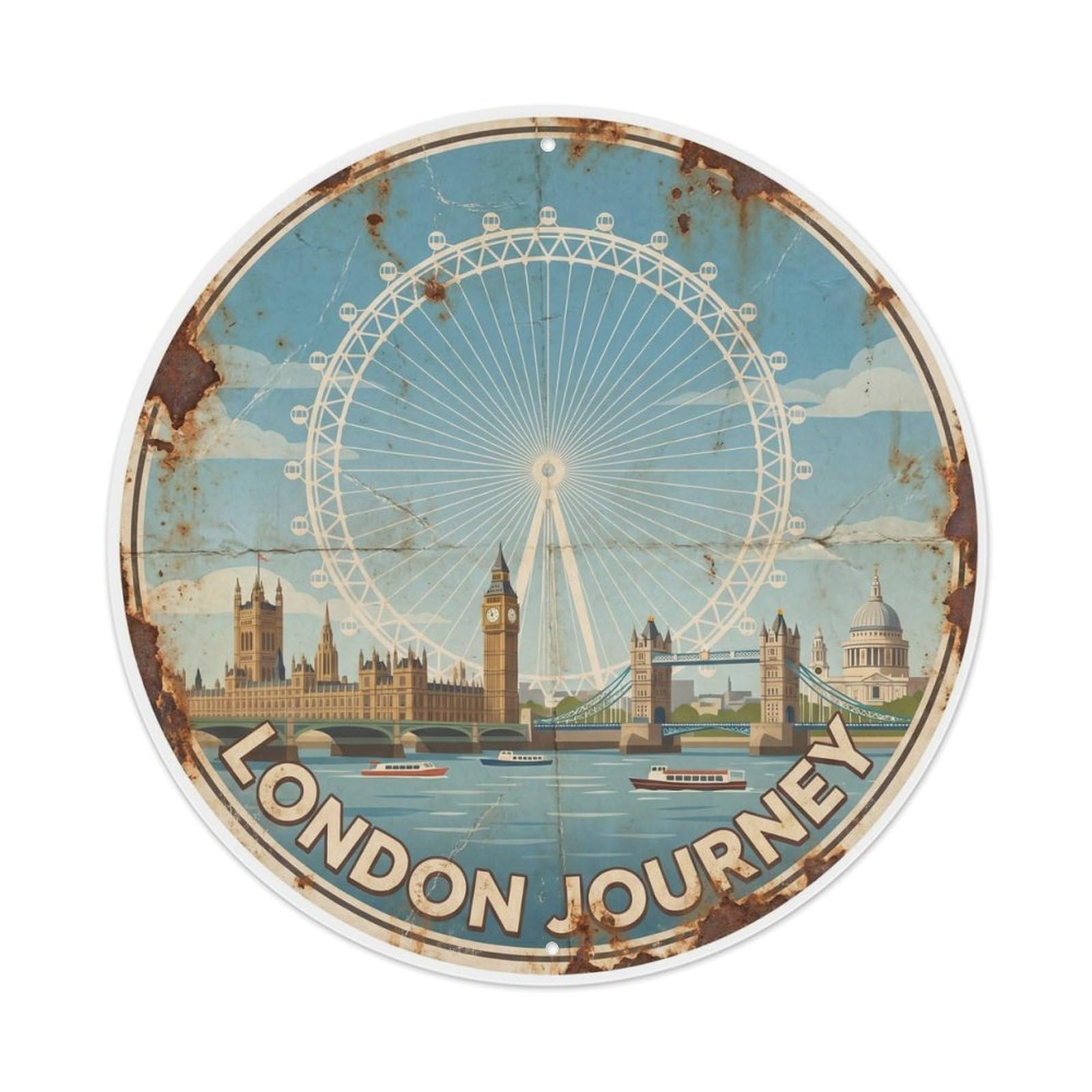 Fqcyn Style Vintage Travel London Eye Cityscape Metal Tin Sign