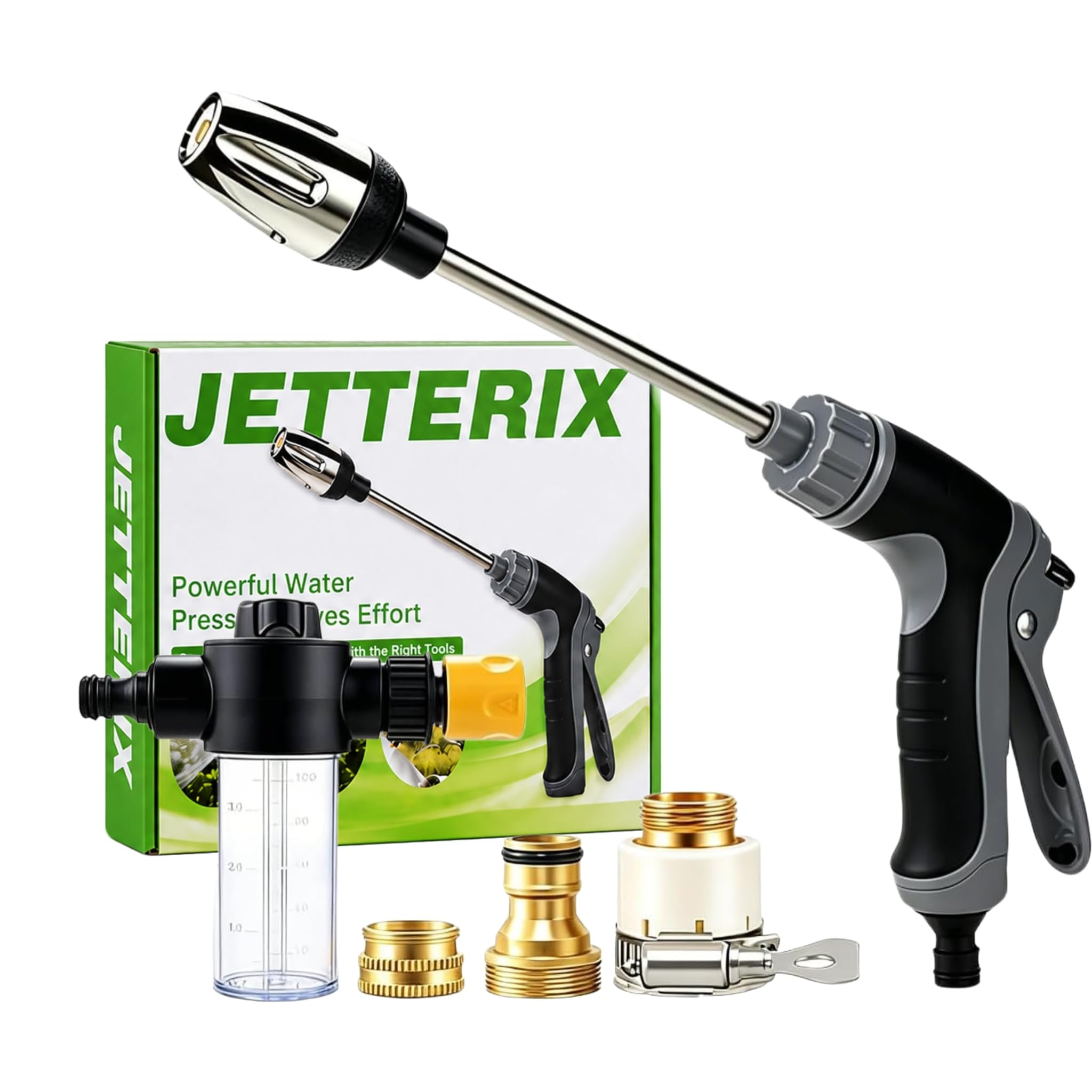 Jetterix Pressure Washer Kit with Spray Wand Adjustable Tips Compatible with Standard Garden Hose Connector