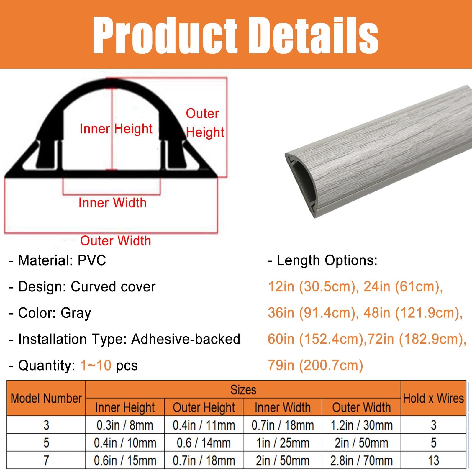 Kit per la gestione dei cavi, copertura per condotto in PVC per fili, lunghezza 121,9 cm, copricavo adesivo, soluzione elegante per l'organizzazione della casa