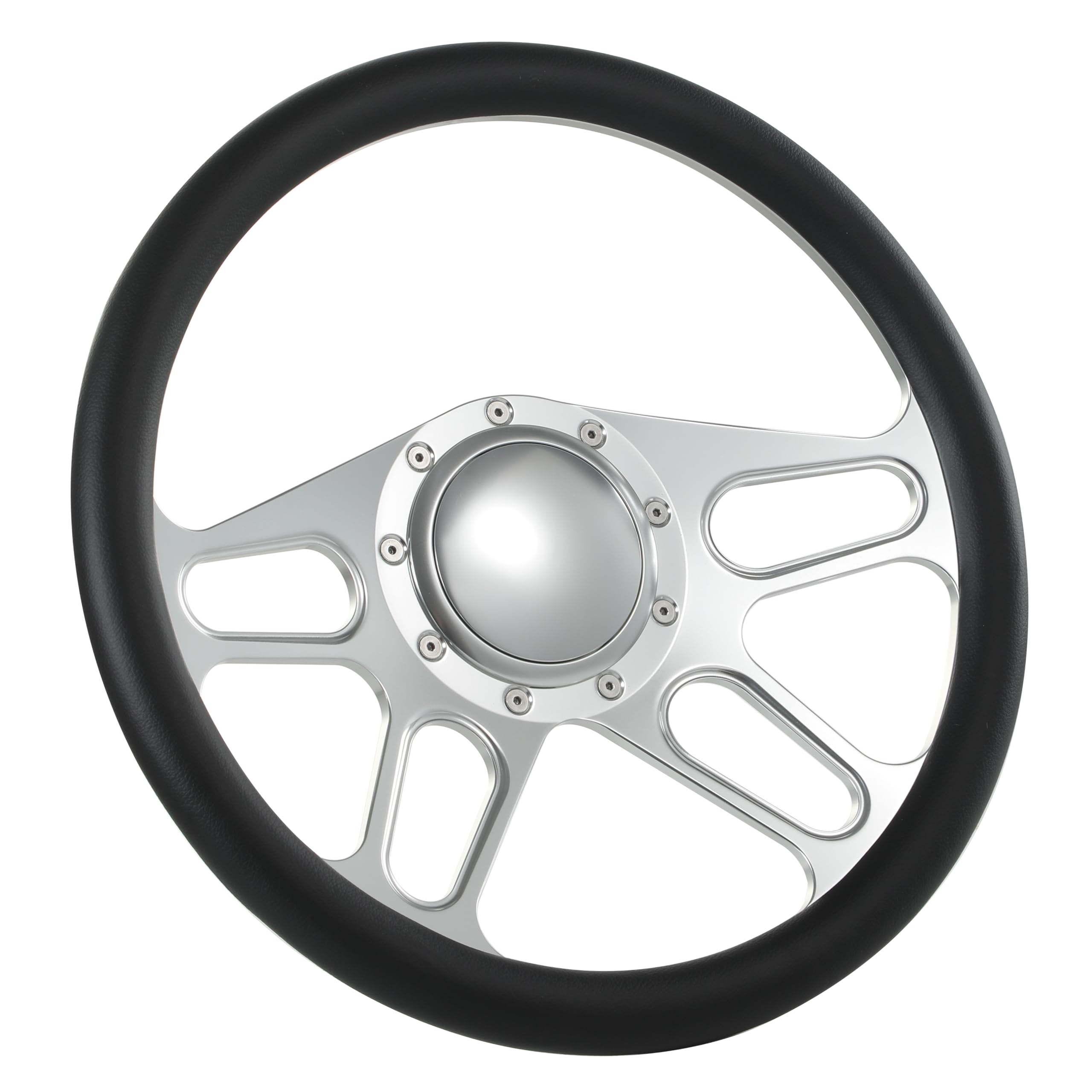 Flashpower 14'' Billet Half Wrap 9 Bolts Steering Wheel with 2'' Dish and Horn Button(Black)