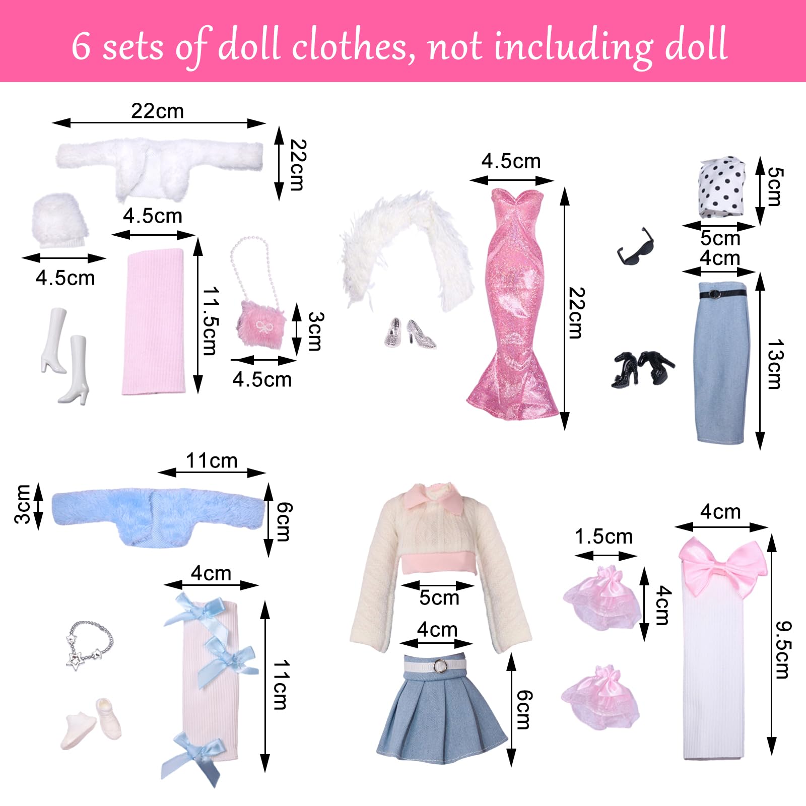 20 Pezzi Abbigliamento e Accessori, Compatibile con Barbie, Abito a Sirena, Gonna in Pelle, Gonna Maglione, Abito Slim Fit, 2 Set Abito e Cappotto di Pelliccia, per Bambole da 11,5 Pollici