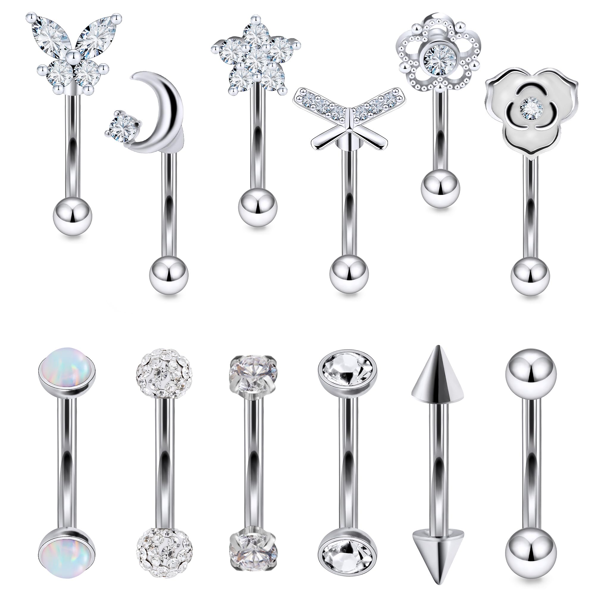 Rook Daith Piercing Jewelry 16G Stainless Surgical Steel Curved Barbell Eyebrow Rings Vertical Labret Lip Piercing Jewelry Rook Daith Earrings for Women Men 6MM 8MM 10MM Hypoallergenic