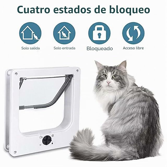 Foto 4 de 7 de Moaobooh Gatera, puerta para mascotas con cierre giratorio de 4 vías para perros pequeños y gatos