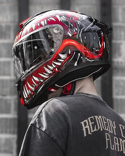 Miniatura 8 de ILM Casco de motocicleta de cara completa de doble visera con ala trasera, compatible con Pinlock, casco de motocicleta de calle DOT para hombres y