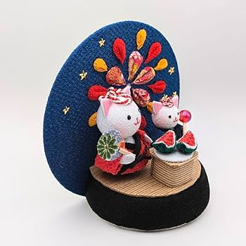 Amazon.co.jp: つまみ細工 ちりめん 猫 花火 夏 祭り すいか