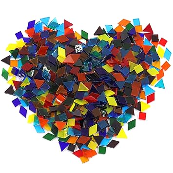 Hilitchi 1lb Assorted Stained Glass Mosaic Tile Mixed Shapes and Colors Glass Pieces for DIY Crafts, Plates, Picture Frames, Flowerpots, Handmade Jewelry and More (Mix Shape)