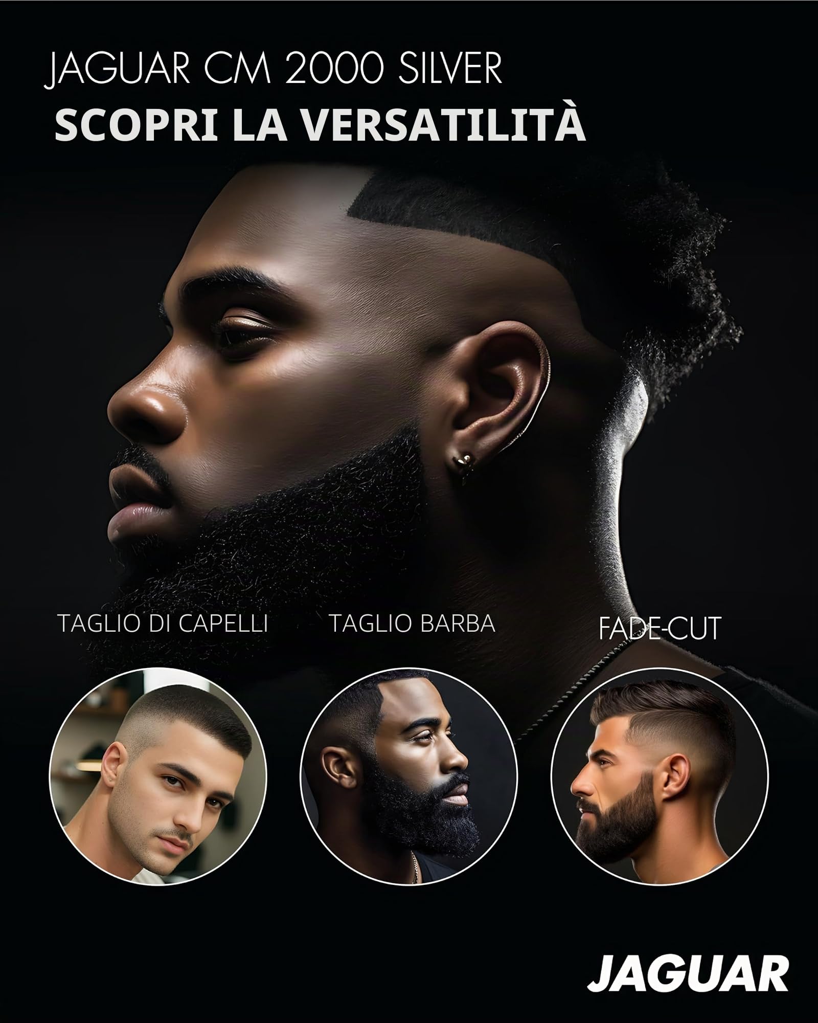 JAGUAR Tagliacapelli CM 2000 Silver | Tagliacapelli professionale per il funzionamento a rete elettrica con set di pettini e sistema di montaggio rapido | Dal professionista per voi