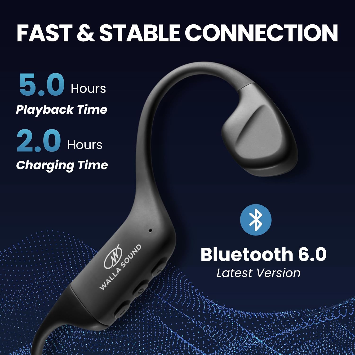 WALLA SOUND Beat Bone Conduction Headphones - Bluetooth Wireless Open-Ear Design for Ambient Awareness, Built-in 32GB MP3 Storage, IPX8 Waterproof, Ultra-Lightweight 30g, Flexible Neckband