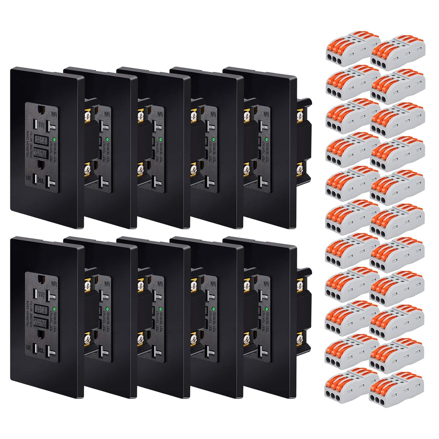 NineLeaf 20 Amp GFCI Outlet Black, 520R GFI Dual Receptacle, TR Tamper