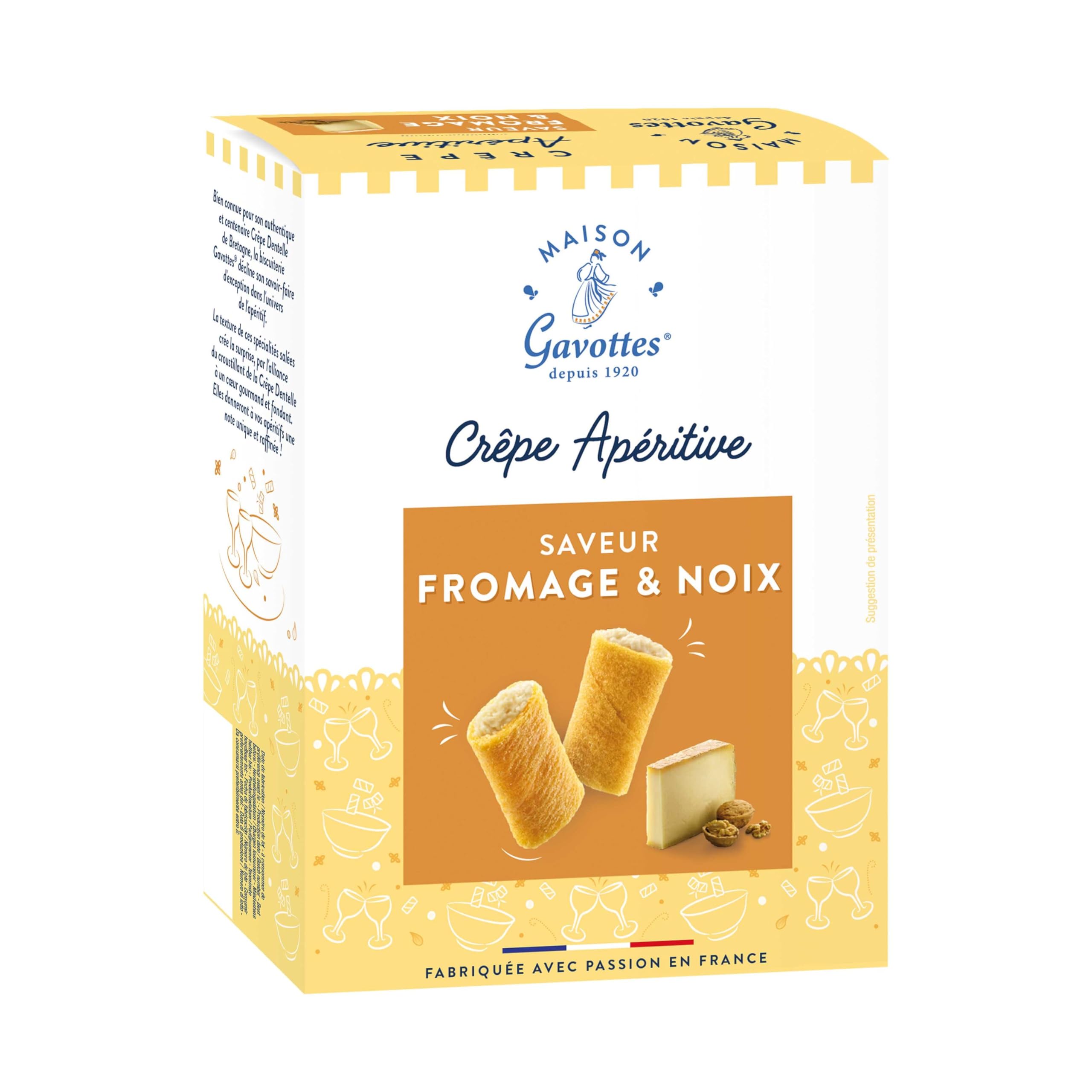 Maison Gavottes - Piccole crepes riempite con Comté – Noci – Millcrepes – 110 g, quantità: 14 pezzi