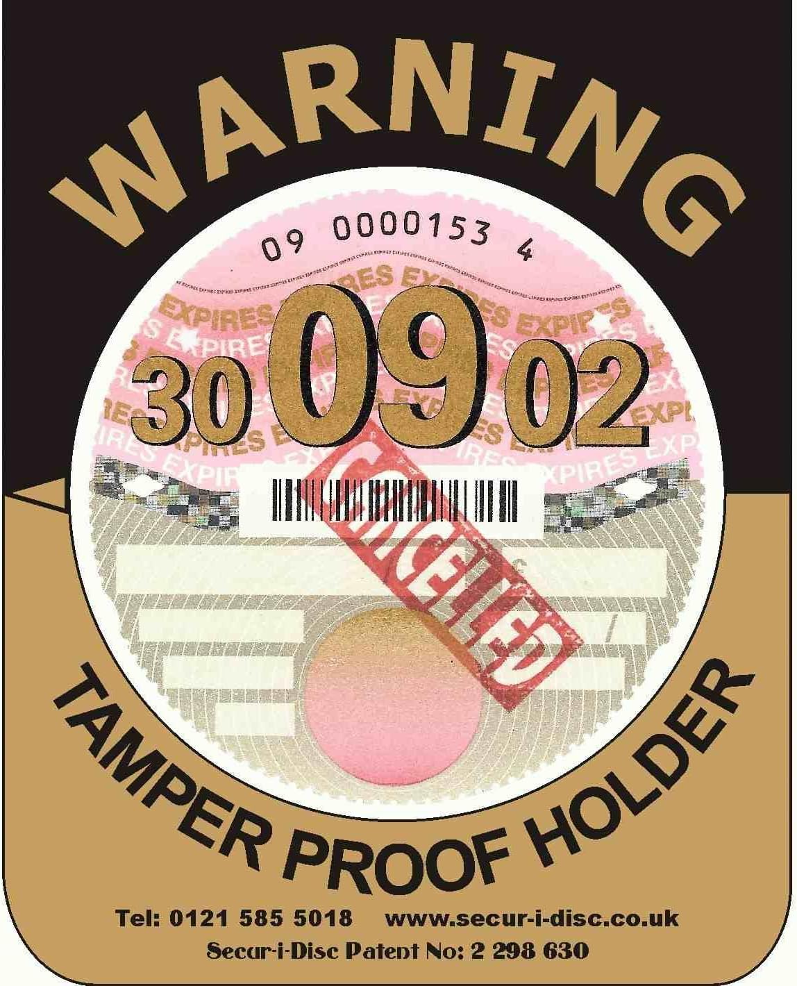 PACK OF 18 - Secur-i-Disc Standard Black & Gold Motor Vehicle Tamper Proof Tax Disc Holder (MV2)