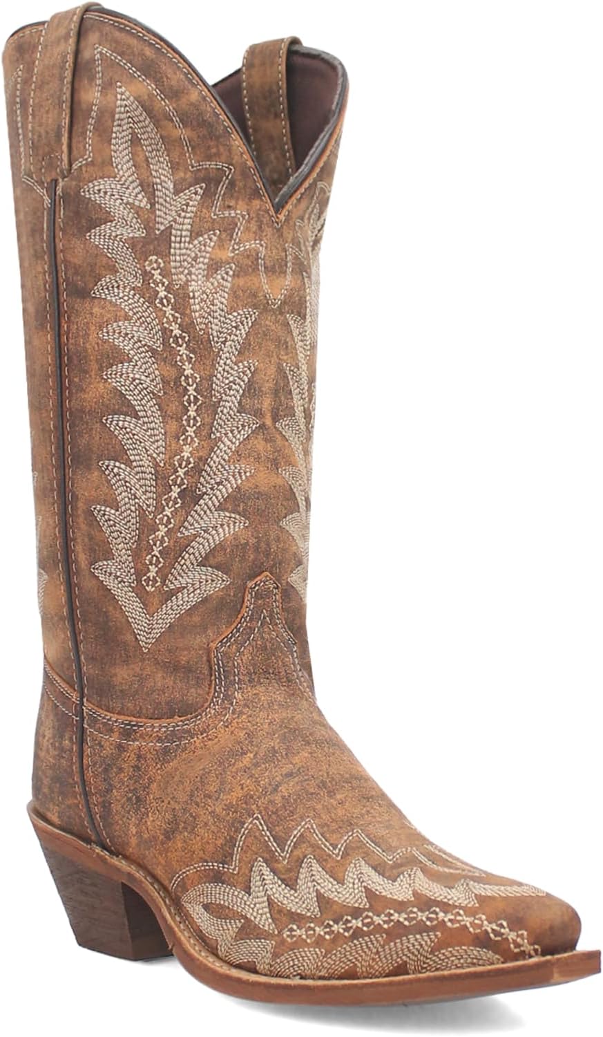 Laredo Womens Emmylee Embroidered Snip Toe Casual Boots Mid Calf Low Heel 1-2" - Brown