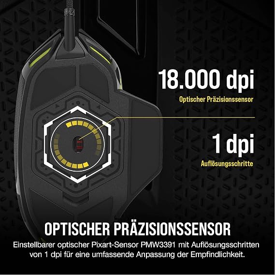 CORSAIR NIGHTSWORD RGB Wired Tunable FPS / MOBA Gaming Mouse - 18000 DPI - 10 Programmable Buttons - Weight System - iCUE Compatible - PC Mac PS5 PS4 Xbox - Black