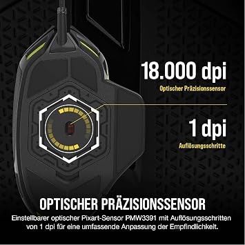 CORSAIR NIGHTSWORD RGB Wired Tunable FPS / MOBA Gaming Mouse - 18000 DPI - 10 Programmable Buttons - Weight System - iCUE Compatible - PC Mac PS5 PS4 Xbox - Black