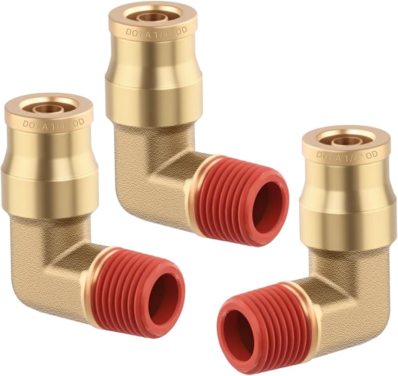 Conector cotovelo de latão HASAOMOI 90° para linha de ar 0,635 cm x 1/4 NPT – conjunto com 3 peças