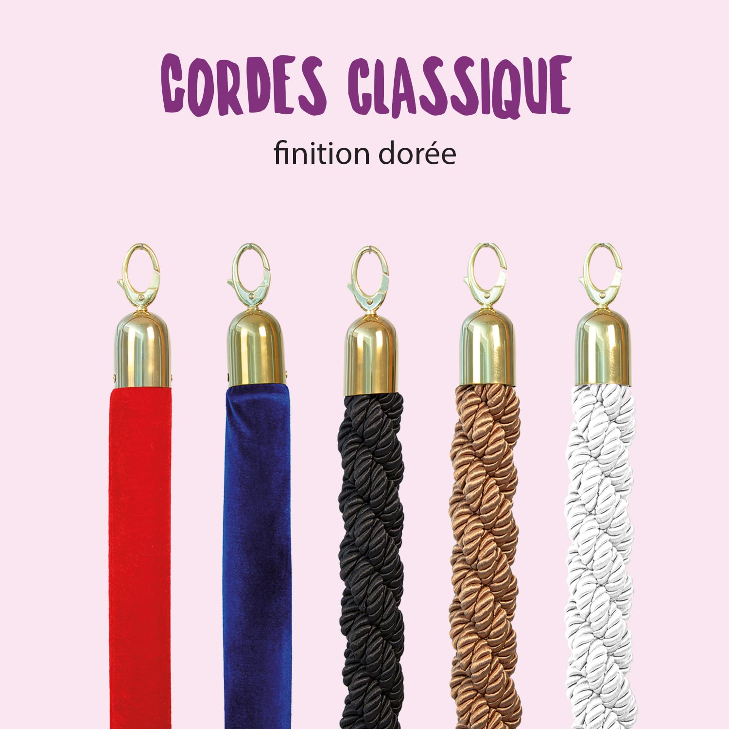 SECURIT - Corde Torsadée pour Système de Barrière Classic - avec Embouts Métalliques - pour Bar, Restaurant, Boîte de Nuit, Boutique - L. 152 cm - Finition Dorée - Noire