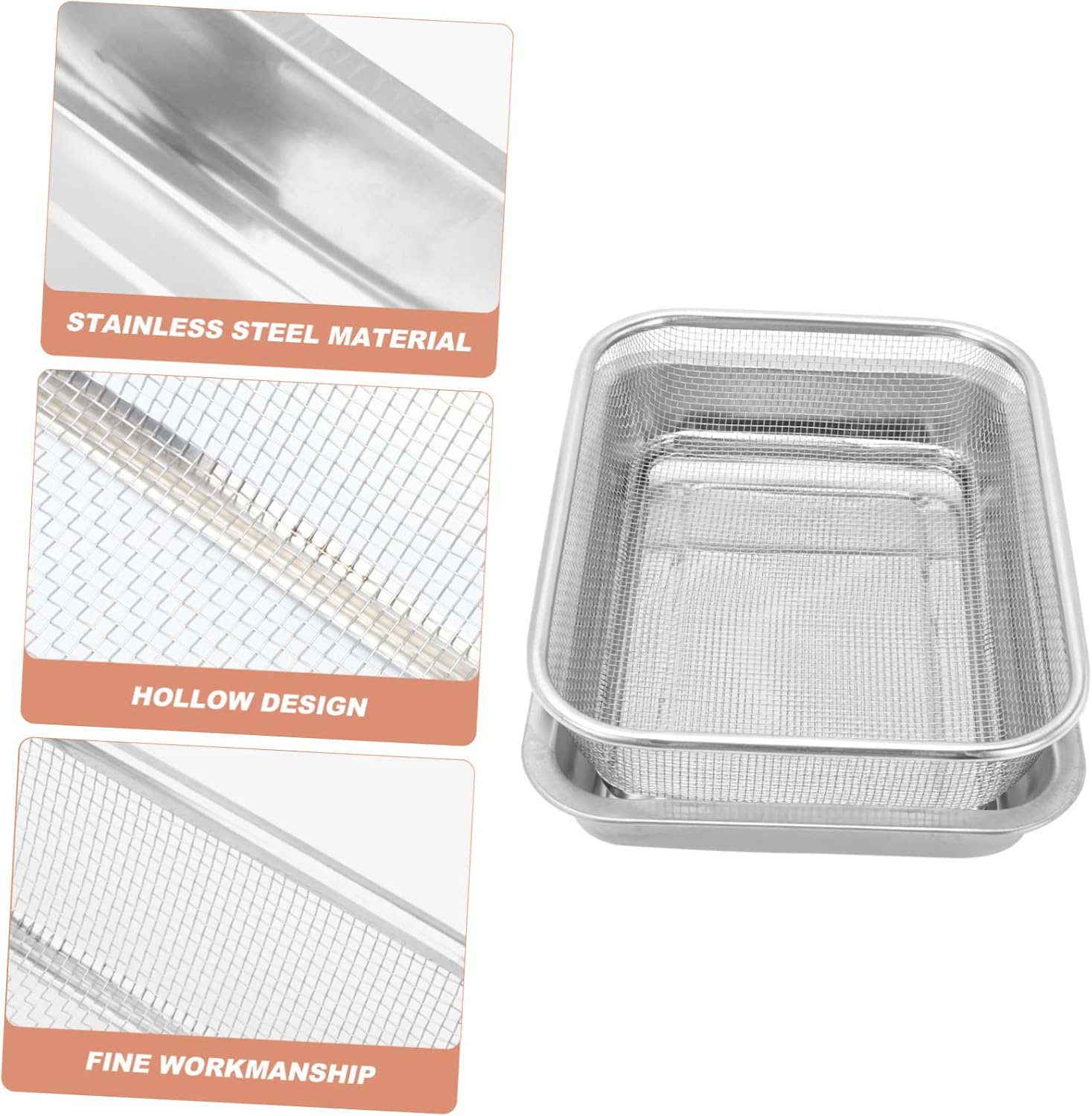 2 Sets Stainless Steel Oil Drain Tool with Rectangular Rack and Tray for Baking and Frying Kitchen Strainer for Drainage Dishwasher Safe for Home Use