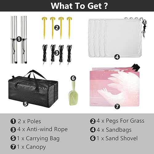 Miniatura 4 de Aesthetic Blush Swan Beach Tent & Canopy UPF50 Water-Resistant Shade Sun Shelter with Sturdy Poles, Sandbags and Shovel for Camping, Fishing,