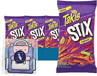 Takis - Lavinia Essentials Bundle: 4-Pack of Stix Flare Sharing Size Bag, Hot Chili Pepper Rolled Tortilla Chips 9.9 oz Bag + 1 Utility Prop
