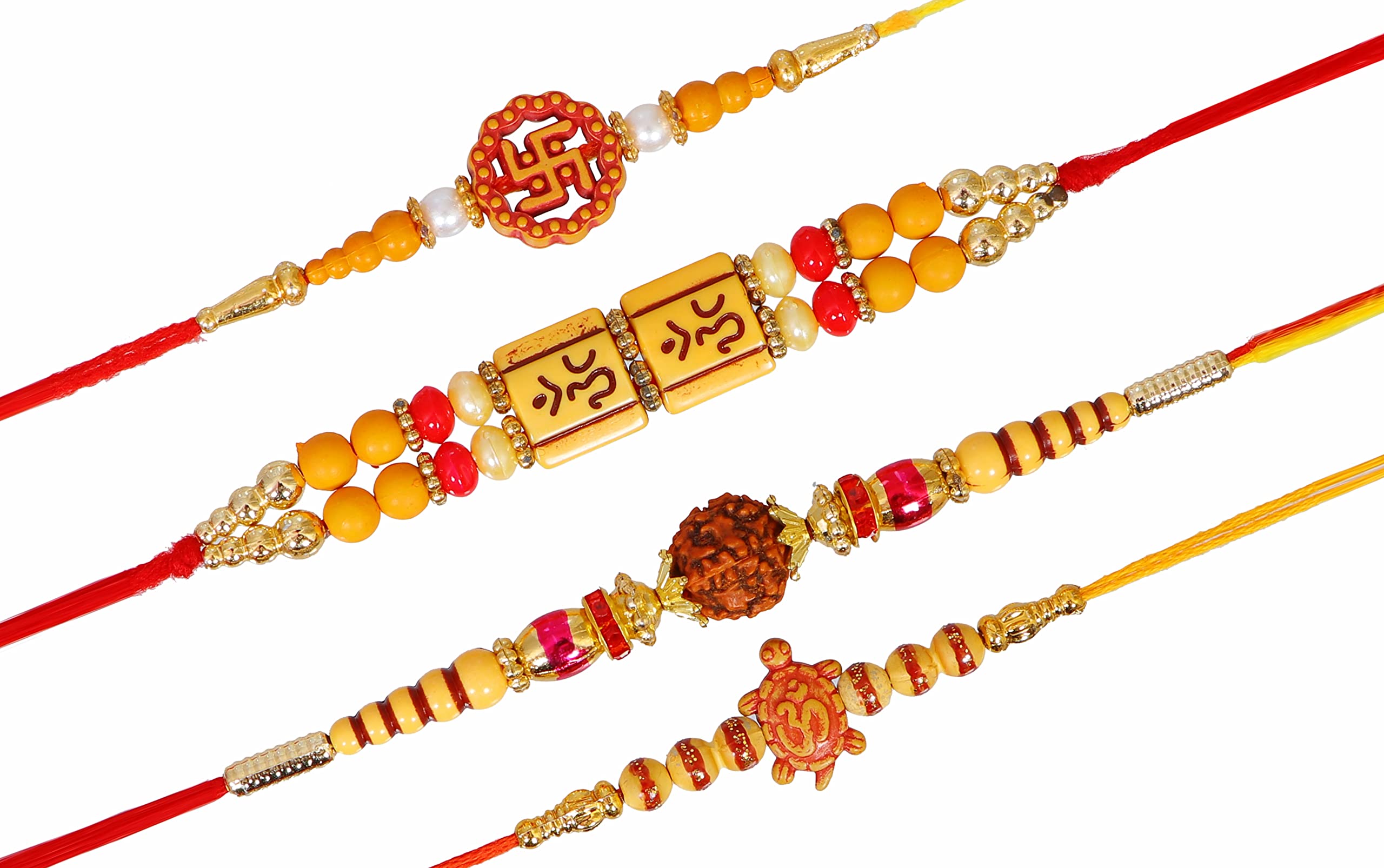 Jewel india Set of 4 Combo Rakhi for Brother Traditional Handmade Designer Colorful Bead Rakhi Thread Band for Bhaiya Fancy Rakhee for Indian Festival Rakhsha Bandhan Rakhi Combo, Thread, thread