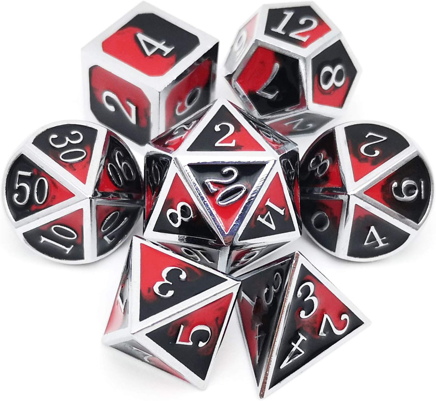 DND Metal Dice Set D&D Red and Black Metal DND Dice Compatible with Dungeons and Dragons RPG Games-Vampire(Silver Black Red)