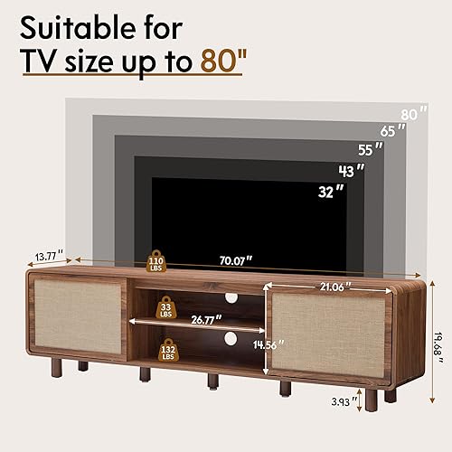 Miniatura 3 de Soporte de TV grande para televisores de hasta 80 pulgadas, centro de entretenimiento moderno de mediados de siglo con almacenamiento y puerta de