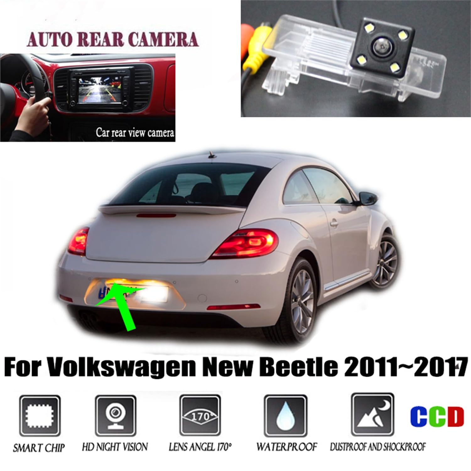 Samochodowa kamera cofania samochodowa zamiennik kamery cofania do VW New Beetle 2011 2012 2013 2014 2015 2016 2017, wodoodporny metalowy monitor sterowania samochodem, kamera cofania samochodu