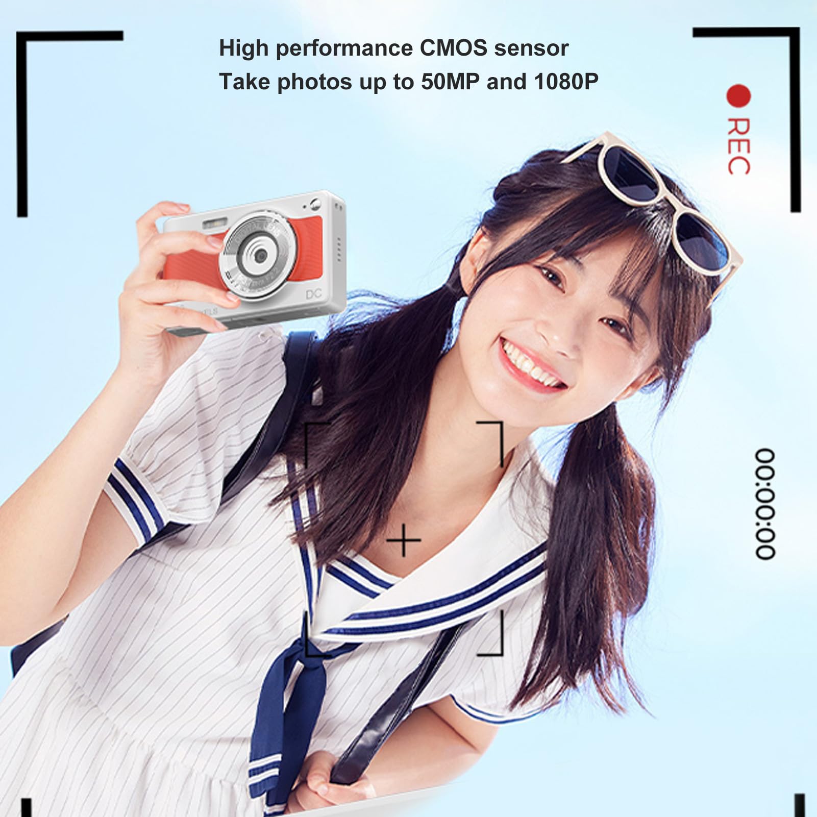 Fotocamera Digitale, Sensore AF CMOS 50MP 1080P Fotocamera Compatta Point Shoot con Zoom 8X, Display IPS da 2,8, Luce di Riempimento a LED, Adattatore Telefonico, 750 MAh