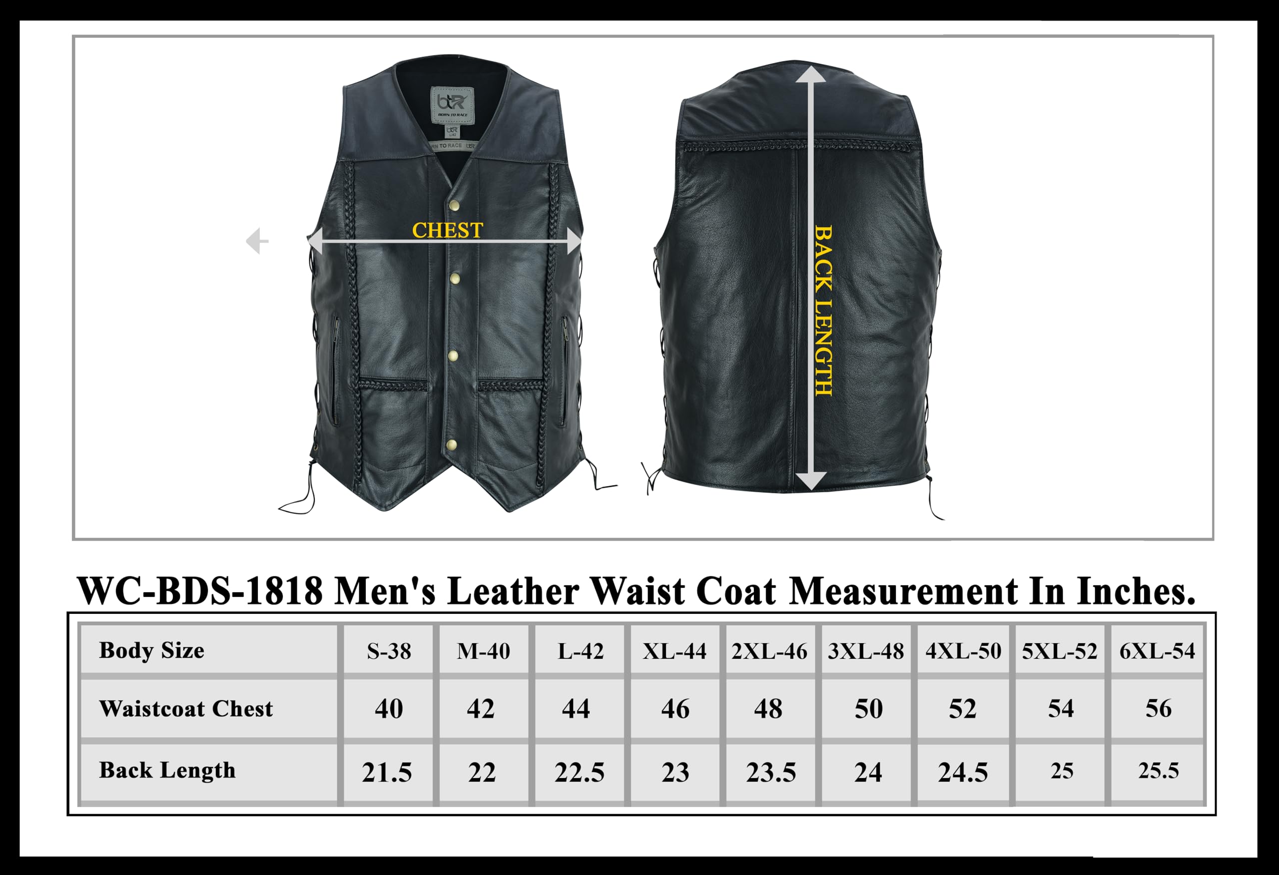 Funk Plus Brown Tan Motorcycle Vest Extenders Double Black Chain Regular Snap MC Jacket Made in USA (Black, 4