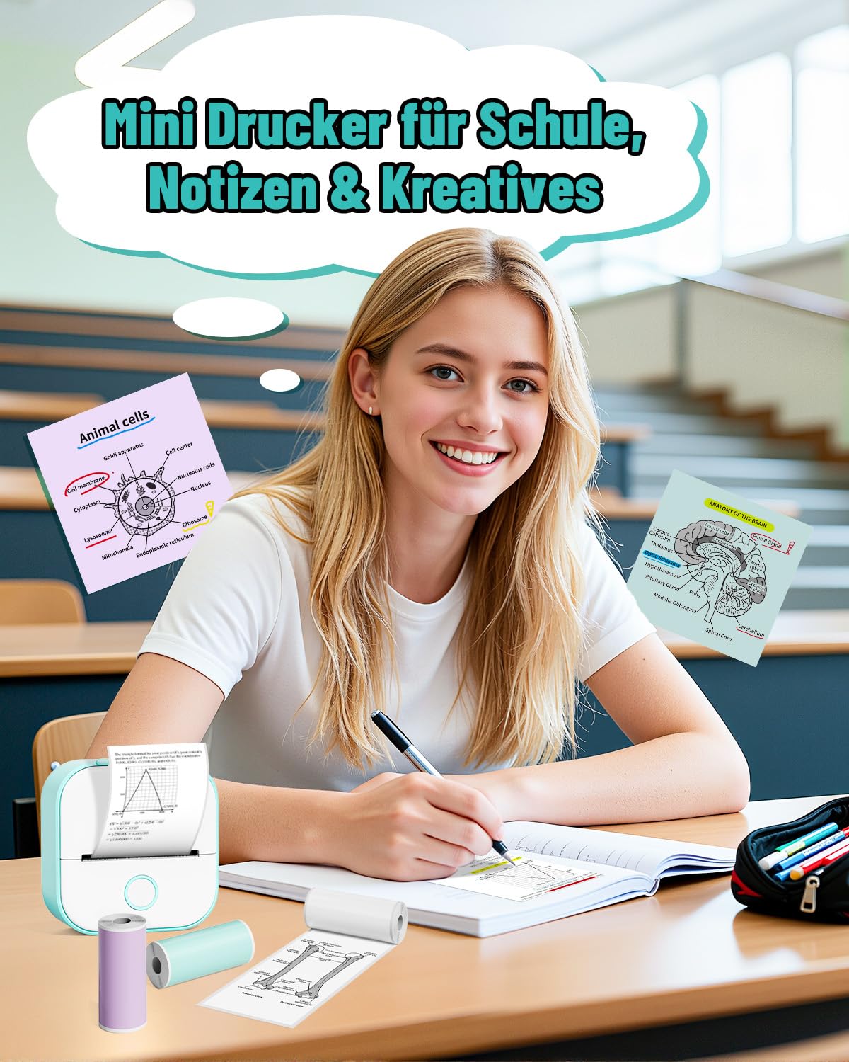 Phomemo T02 Impresora Fotos Movil, Impresora Térmica Sin Tinta, Impresora Portátil para Estudiantes, Impresora Multifuncion para Teléfono y Tablet, Impresora Pegatinas Bluetooth para Estudio — view 3