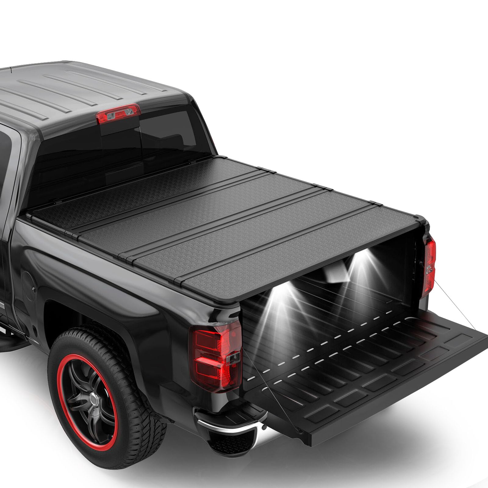Hard Quad Fold Tonneau Cover with LED Light | Compatible with 2015-2026 Ford F-150 5.5FT (67") Styleside Bed | Aluminum Waterproof
