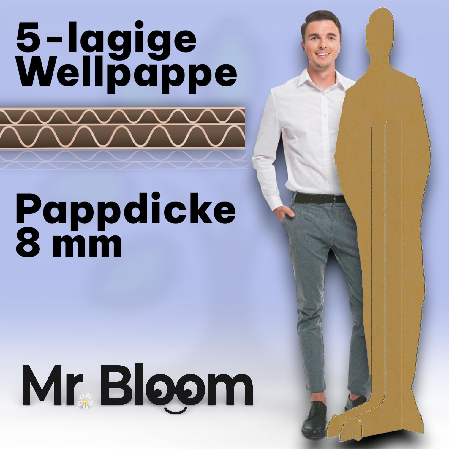 Mr. Bloom® Personalisierter Pappaufsteller mit eigenem Foto | Lebensgroß | Geschenkidee für Hochzeit, Geburtstag, Jubiläum & Abschied | Made in EU