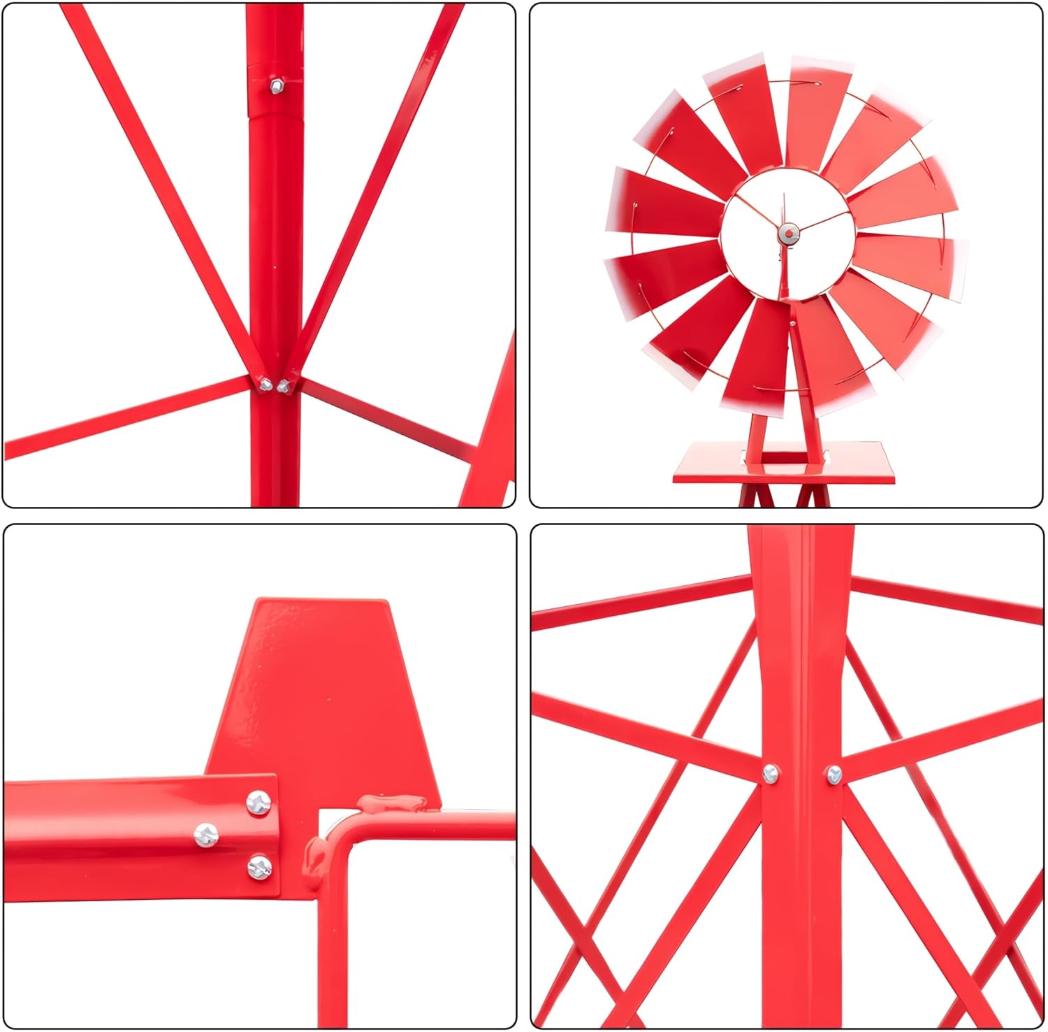 8FT Ornamental Windmill, Heavy Duty Durable Metal Weather Vane Garden Decoration Weather Resistant for Garden, Yard, Farm, Seaside (8ft-Red)