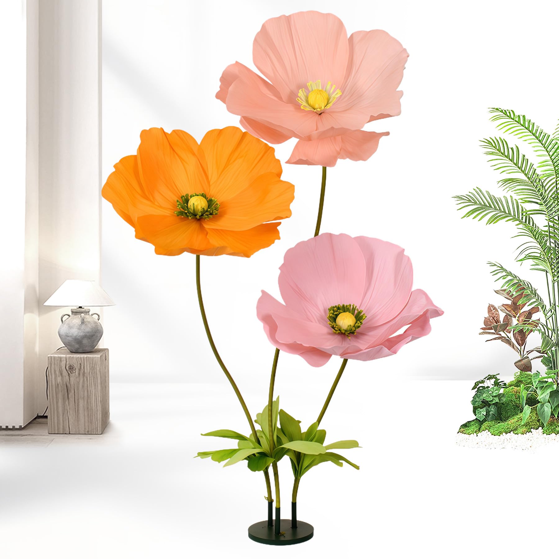 Photo 1 of Artificial Flowers Decorations 5.58ft Fake Paper Poppy Flower for Standing Reception Wedding Arrangements Mother's Day Party Banquet Background Decor (Dark Color Scheme)