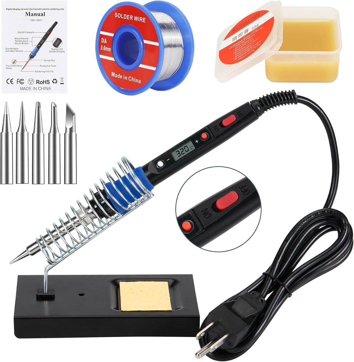 Soldering Iron Kit, 80W 110V LCD Digital Welding Tools, 356-896℉(180-480℃), Portable Adjustable Temperature Solder Irons, for Metal, Jewelry, Electric Repairing, DIY