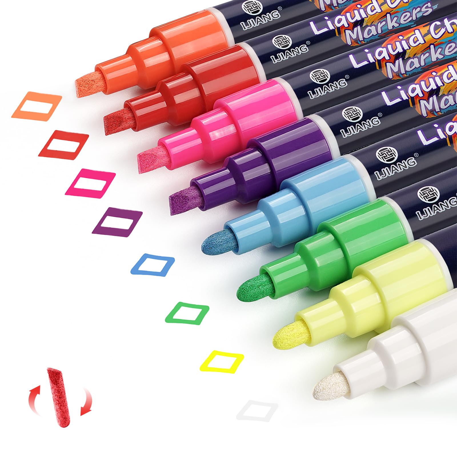 IJIANG Liquid Chalk Markers for Blackboards, Dust Free Wet-Dry Erasable - Chalk Markers with 6mm Reversible Bullet&Chisel Tip, Neon Colors for