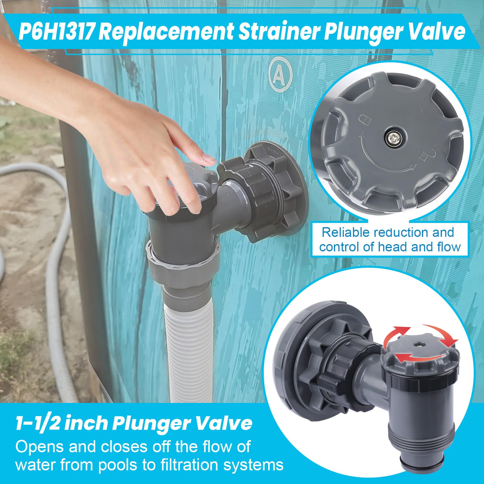XT Válvula de émbolo de encendido/apagado con colador para bomba de filtro de piscina sobre el suelo | Fácil ajuste, compatible con Intex, compatible con Coleman, juego de marcos y piscinas Ultra Frame