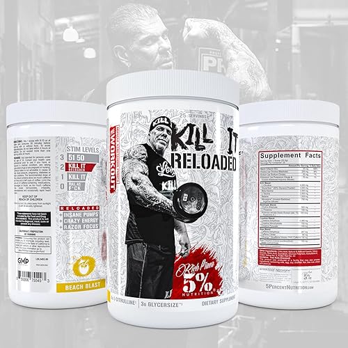 Miniatura 6 de 5% Nutrition Rich Piana Kill It Reloaded High Stim Pre-Entrenamiento  Ultra energía, enfoque, bombas, potencia y resistencia  Citrulina, tamaño