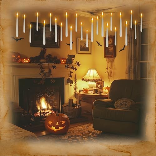Miniatura 4 de Homemory 20 velas flotantes con control remoto de varita, vela mágica colgante con temporizador, velas flotantes de luz cálida parpadeante para