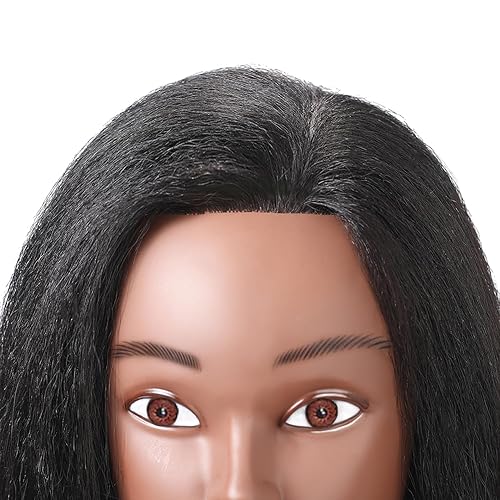 Miniatura 4 de Cabeza de maniquí con cabello 100% real, 14 pulgadas, peluquería de cosmetología, maniquí de práctica de entrenamiento, cabeza de muñeca para