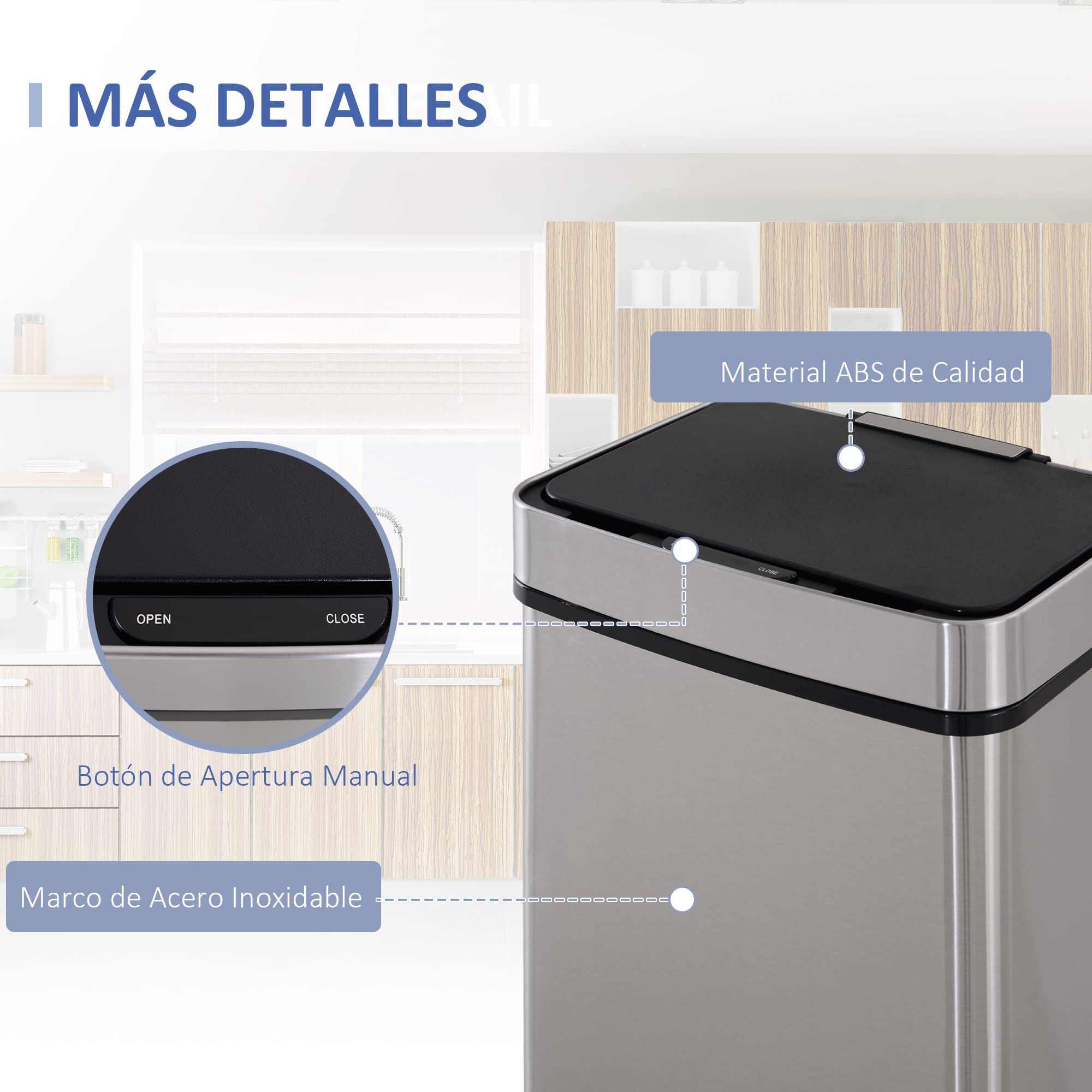 HOMCOM Cubo de Basura Automática 72L Cubo de Basura Inteligente de Acero Inoxidable con Sensor Infrarrojos y 2 Compartimientos para Cocina Dormitorio 42x30x81 cm gris