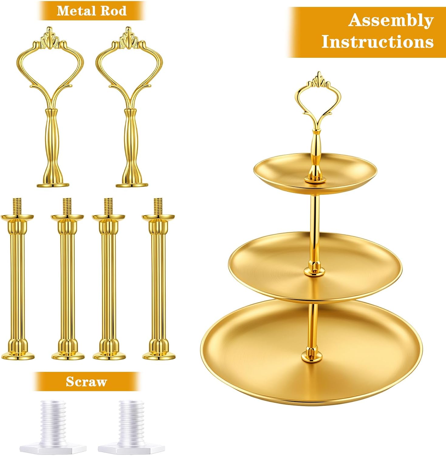 Gold Cupcake Stand 2 Pack, Stainless Steel 3 Tiered Serving Tray for Desserts, Sturdy Cupcake Display Tower for Wedding, Birthday, Party Decor, 10.25x10.6 Inch