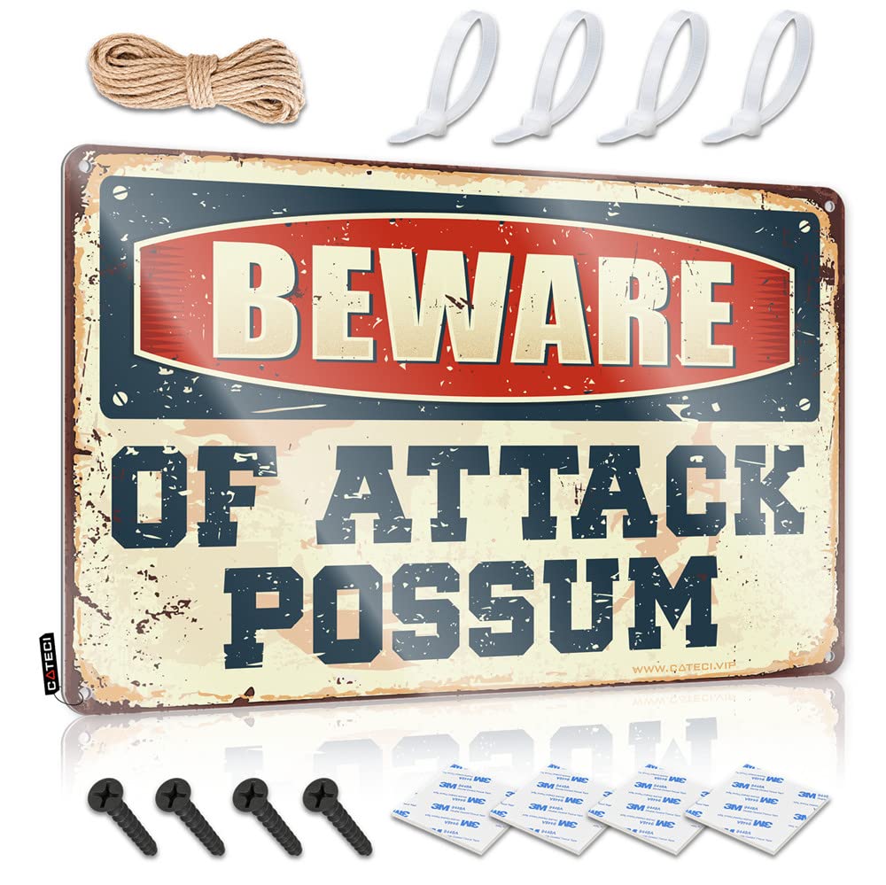 Fzfn Colour Funny Vintage Signs Front Door Decorations Wall Decor | Beware Of Attack Possum Humorous For Garage Home(30X40cm)