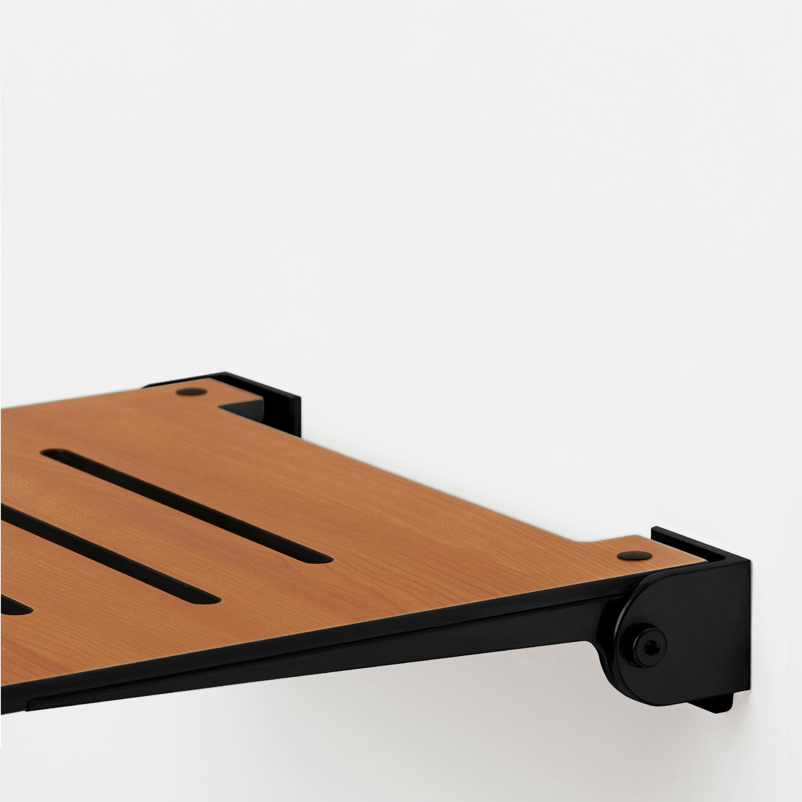 Seachrome Slimline - Ducha Plegable para Montar en la Pared, Asiento de Teca con Marco Negro Mate