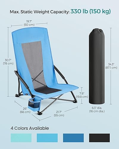 Miniatura 7 de SONGMICS Juego de 2 sillas de playa portátiles para adultos, carga máxima de 330 libras cada una, respaldo alto, portavasos, ligero, resistente,