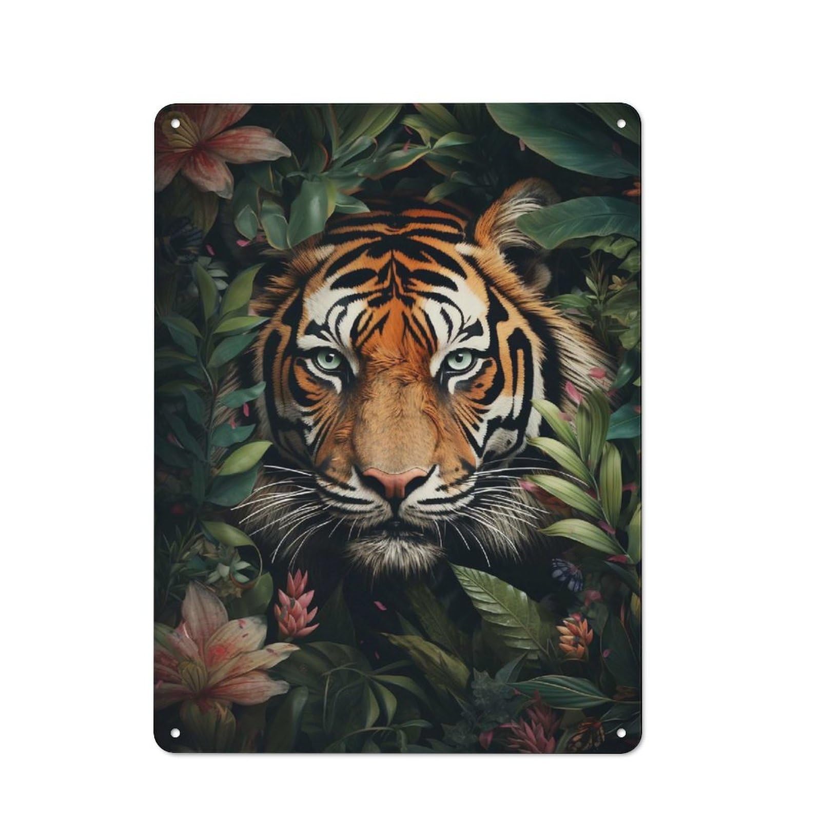 Junmoney Style-19 Vintage Tin Sign 40X30cm With Tiger Flowers For Home Bar Wall, Metal Sign Decor For Home Bars And Entertaining Spaces