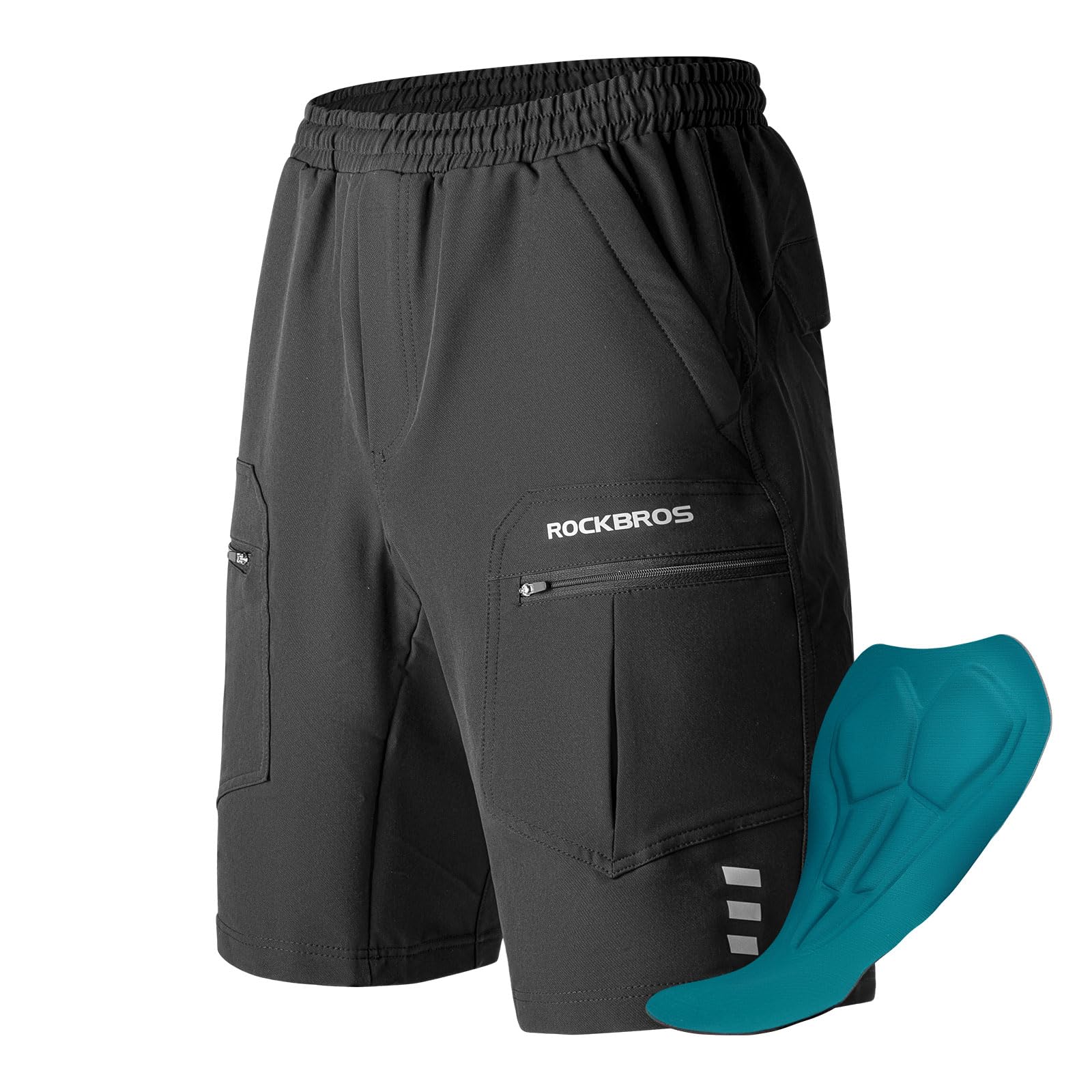 ROCKBROS Pantalones Cortos de Ciclismo para Hombre, Culotte Ciclismo Desmontable Transpirable Multifuncional Verano con Bolsillos 4D Acolchado para MTB, M-4XL