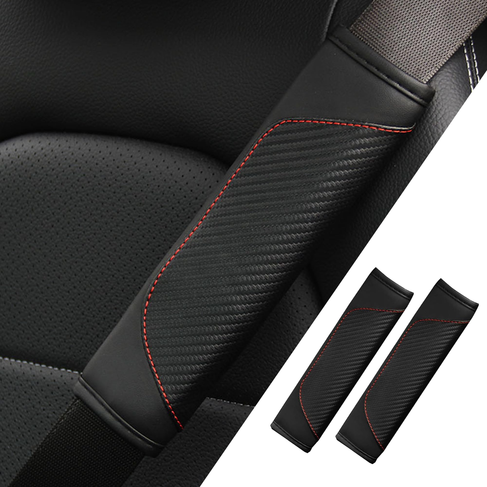 Car Seat Belt Cover Pad, Carbon Fiber Safety Seatbelt Shoulder Strap Covers, Car Accessories Car Seat Belt Cover, Breathable Leather Soft Harness Pad Protect Your Neck and Shoulder, 2Pcs, Black