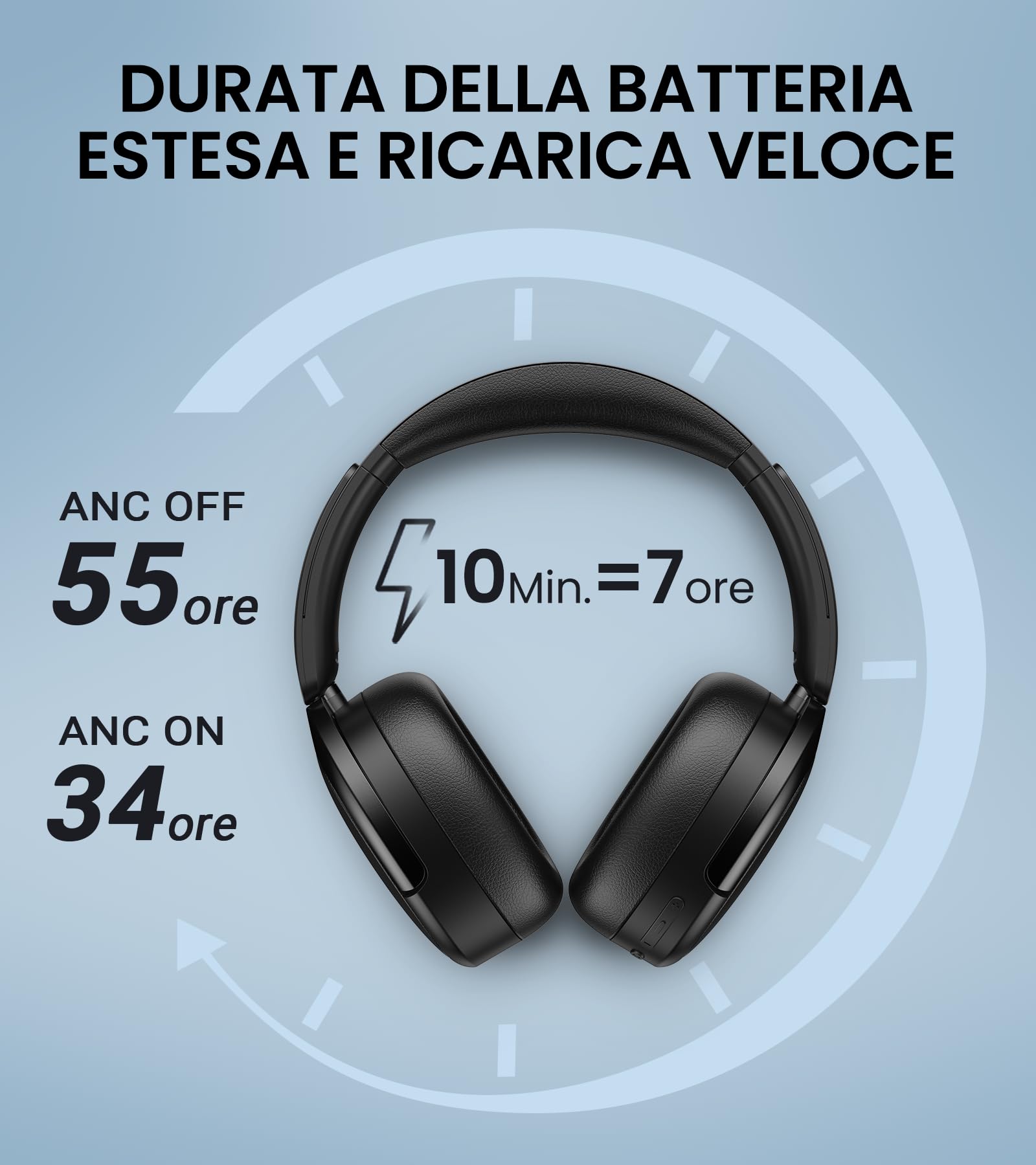 Edifier WH950NB Hybrid Active Noise Cancelling Cuffie -LDAC Codec con audio Hi-Res e Custom EQ tramite app dopo 55H Playtime con cuffie pieghevoli wireless Over-Ear Bluetooth V5.3 – Nero - Vista 6