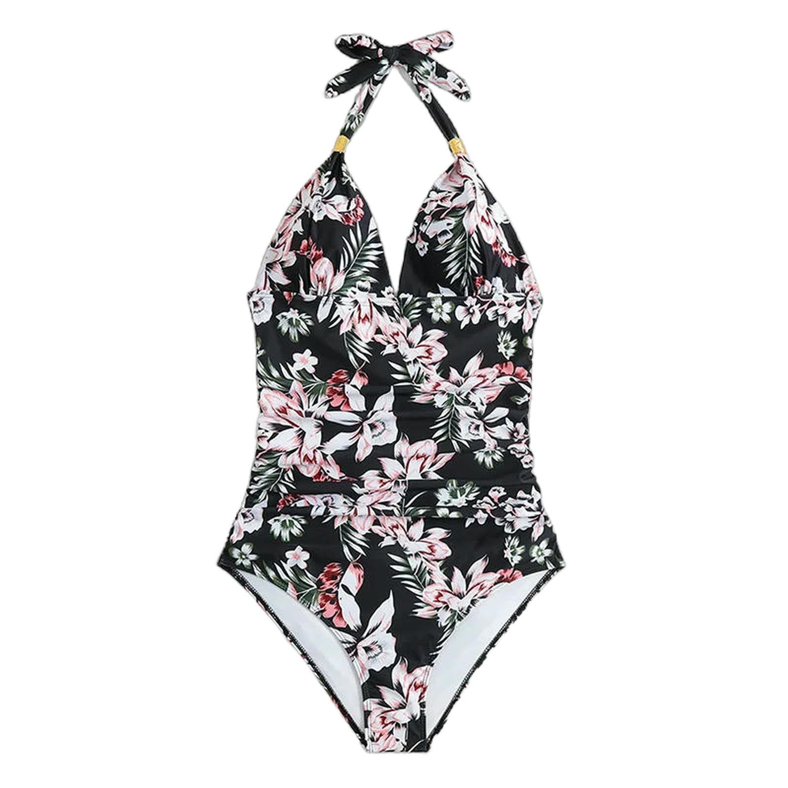 Maillot de bain licou chic avec laçage dos nu et imprimé rétro graphique coloré